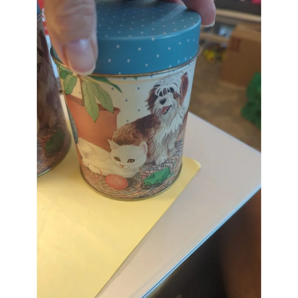 Vintage JSNY Best Friends Dogs and Cats Nesting Canister Set 3 Piece Cottage